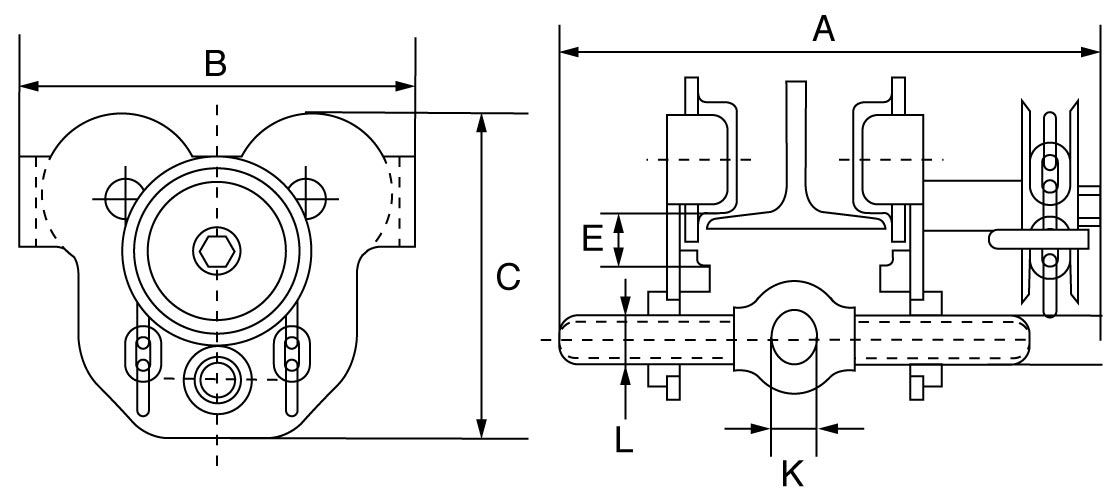 gt geared beam trolley dimensions